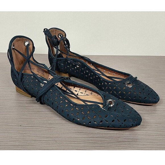 Halogen Nella Ghillie Flat, Blue Perforated Leather, Womens Size 7.5 & 8.5 - Picture 2 of 9